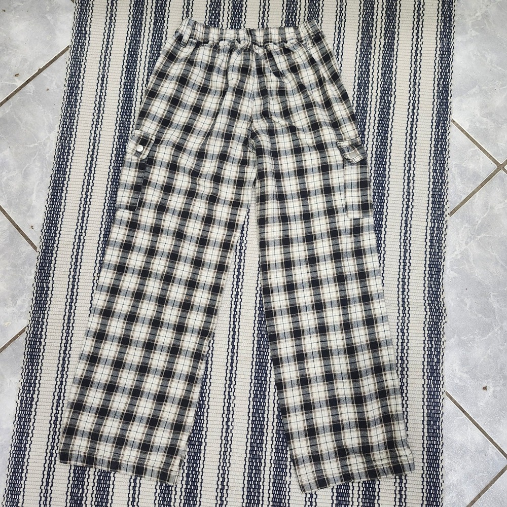 Forever 21 Women Black White Plaid Cargo Pants High Waisted Wide Leg Size S - Picture 5 of 8